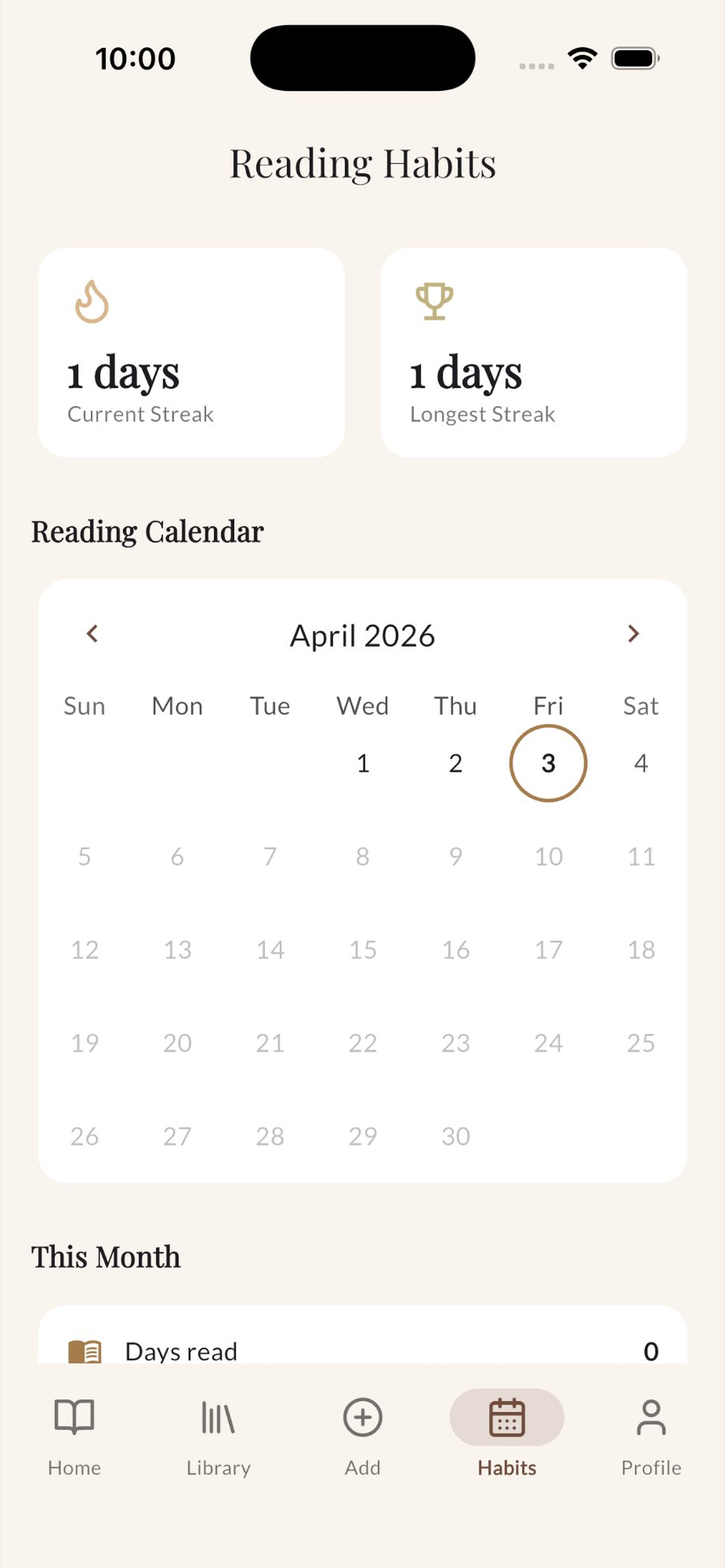 Reading habits calendar