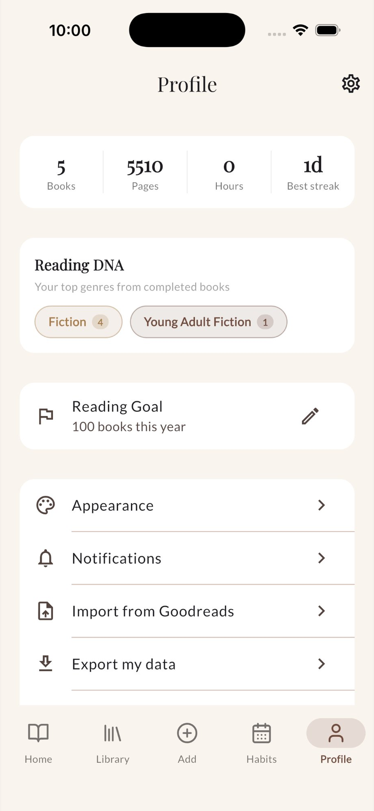 Profile and settings