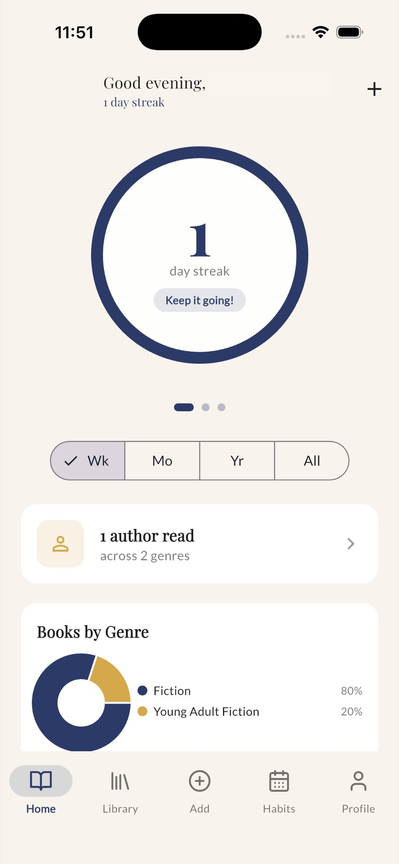 Dashboard with streak tracking